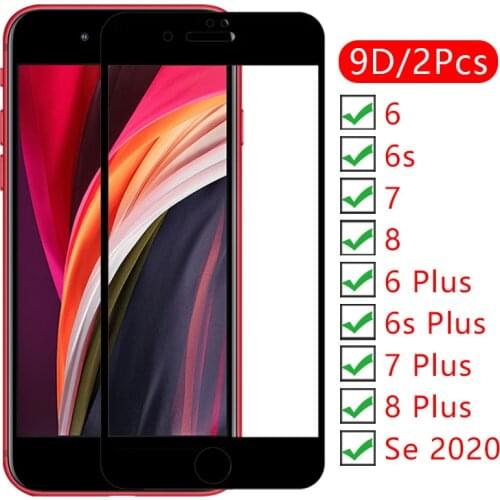 9d protective tempered glass for iphone 6 s 6s s6 7 8 plus se 2020 2 screen protector on i phone iphon 6plus 6splus 7plus 8plus