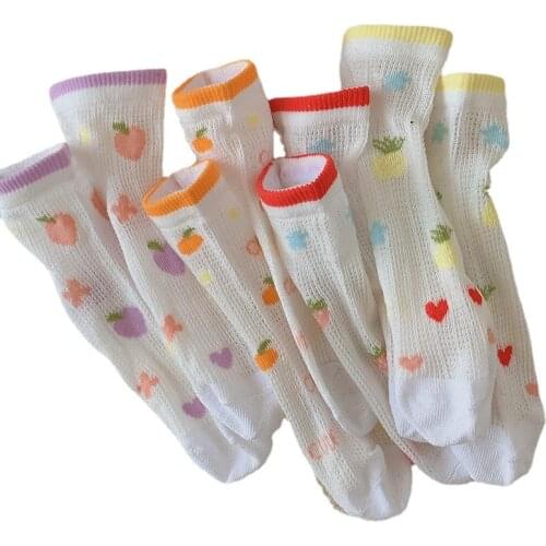 1-12 Years Summer Kids Socks Baby Girls Cotton Cartoon Fruits Hollow Out Toddlers Socks Mesh Children Princess Sock