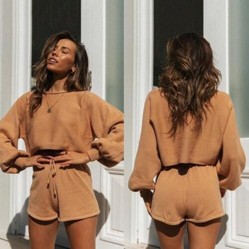 2021 Womens Tracksuits 2 Piece Set Summer Autumn Oversize clothes Sweatshirt + Sporting Shorts Two Piece Outfit Solid Color Set