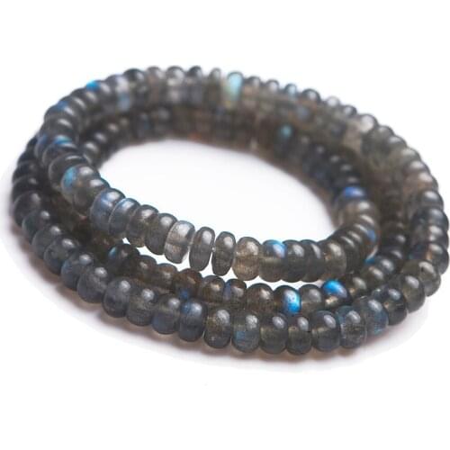 6mm Genuine Strong Blue Light Natural Labradorite Gemstone Crystal Abacus Bead Long Chain Necklace Woman Men Drop Shipping