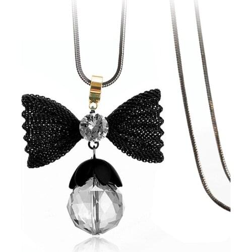 Winter Accessories Woven Bowknot Sweater Necklace Female Charming Simulated Crystal Necklace For Women Jewelry Birthday Gift