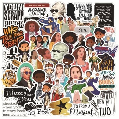 50PCS Musical TV Show Hamilton Stationery PVC Stickers For Phone Laptop Funny Graffiti Sticker Decals Kid Toy DIY Stickers