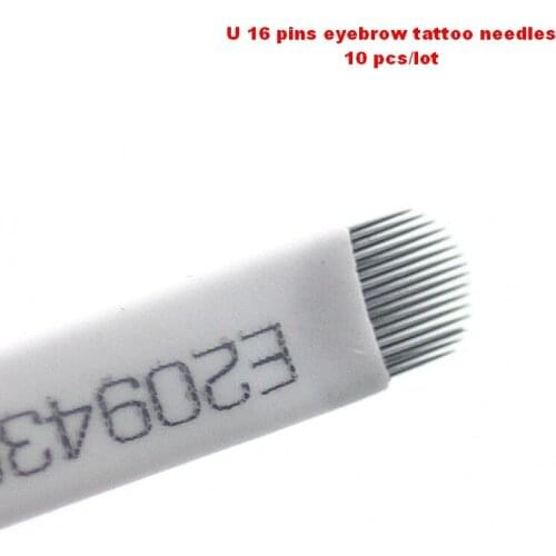 10pcs 16 U Shape Pins Flat Blades For Professional Permanent Makeup Eyebrow Pen Manual Tattoo Needles Supply Free Shipping