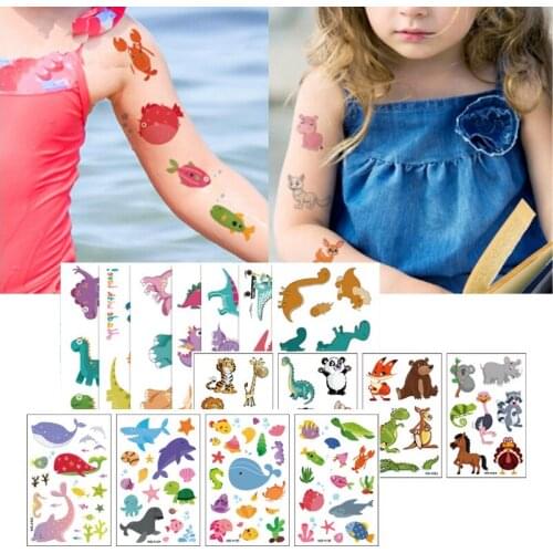 10Pcs/lot Animal Childrens Tattoo Stickers Waterproof Sweat Disposable Sticker Cute Animal Dinosaur Marine Animal Sticker