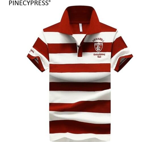 100% Cotton Men Polo Shirt Short Sleeve Breathable Soft Colorfast Male Anti-pilling Red Quality Fashion Stripe Man Polo-shirt