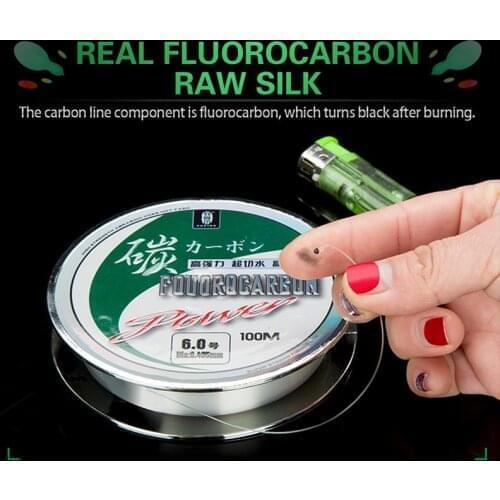 100M 100% Fluorocarbon Fishing Line Monofilament Shock Leader Carbon Fiber Carp Sinking Line Transparent Strong Fishing Line