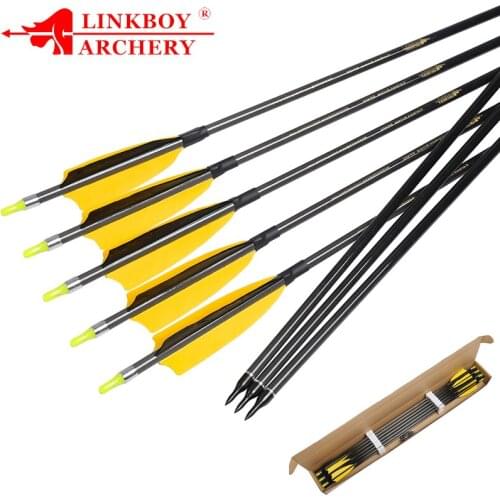 12pcs Archery Carbon Arrows SP300-800 ID6.2MM 4inch Turkey Feather 100gr Tips Compound Traditional Bow Hunting