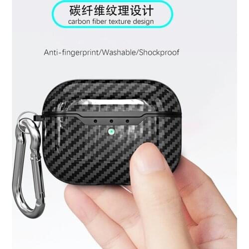 2020 for AirPods Pro Case Carbon Fiber Litchi Grain Shockproof Earphones Protective Cover for Air Pods Pro Case with Keychain