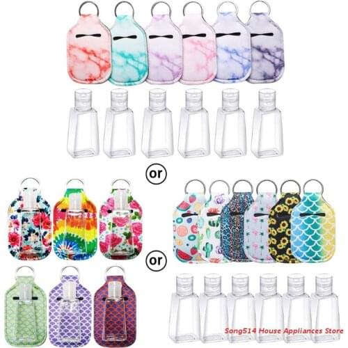 6pcs Empty Travel Size Bottle for Soap Liquids Hand Sanitizer Keychain Holder 30ml Flip Cap Reusable