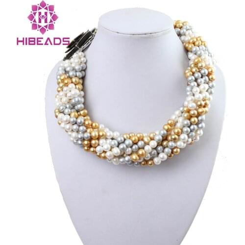 Free Shipping! Superb 9 Strands Multicolor Freshwater Pearl Necklaces Fashion Twisted Pearl Strands Jewelry FP009