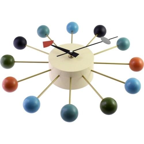 Simple Colorful Ball Modern Clock Art Simulation Sport Decorative Candy Wall Clock Mixed Color Metal + Solid Wood Ball