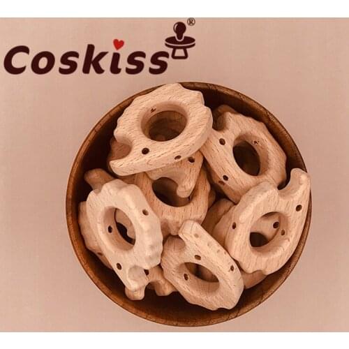 Coskiss 100pcs Beech Wooden Bow Beads BPA Free Wooden Teethers Toys Wooden Teether Wooden Teething Bead Baby Teether