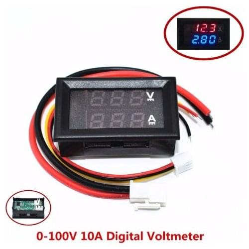 DC 0-100V 10A Digital Voltmeter Ammeter Dual Display Voltage Detector Current Meter Panel Amp Volt Gauge 0.28" Red Blue LED
