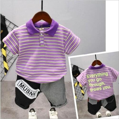 Baby Cotton Sets Leisure Sports Toddler Kids Boys Summer 2-7Year Children Clothing Set Lapel T-shirt + Pants Two-piece boys set