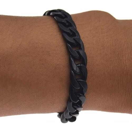 Long 7-10" Black Color Bracelets For Men Women Hip Hop Chain Link Bracelet Unisex Twist Fine Bracelet Gifts