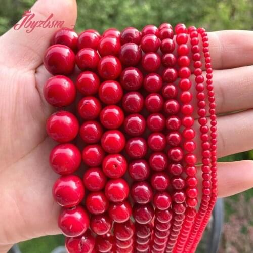 2,3,4,6,8,10mm Smooth Round Red Coral Natural Stone Beads For DIY Necklace Bracelets Jewelry Making Loose 15" Free Shipping