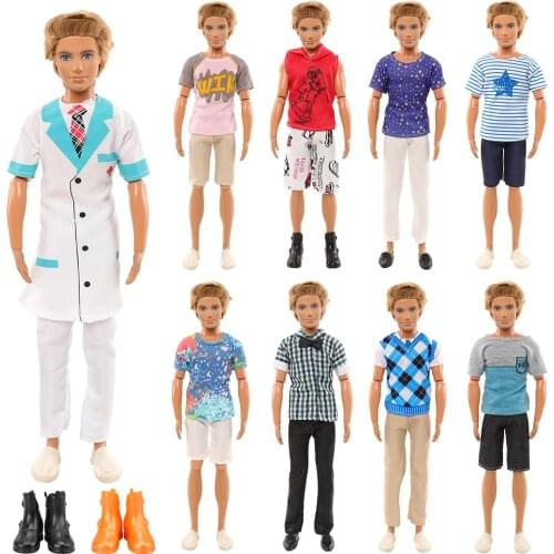 Fashion Handmade 7 Items/Lot Doll Accessories = Kids Toys 1 Doctor plays Coat + 4 Random Ken Clothes + 2 Shoes For Ken Best Gift