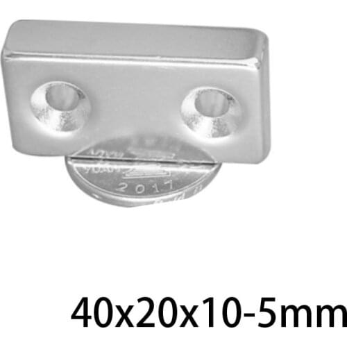 1~10PCS 40x20x10-5 Powerful Block Magnets Strip Double Holes 5mm Permanent Magnet 40x20x10 Neodymium Magnet 40*20*10-5 40*20*10