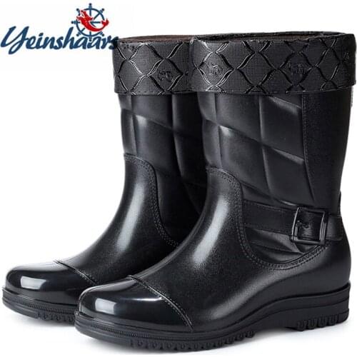 Mens Shoes Winter Warm Fashion Non-slip Rain Boots Fishing Shoes Mens Tube Rain Boots Rubber Shoes Kitchen Car Wash Work Boots