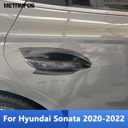 For Hyundai Sonata 2020 2021 Carbon Fiber Door Handle Bowl Cover Trim Molding Decoration Frame Exterior Accessories Car Styling