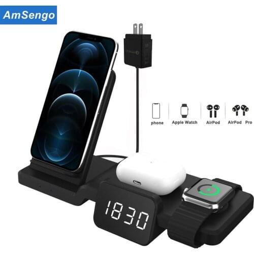 New Wireless Charger LED Alarm Clock Phone Charging Pad Digital Thermometer For IPhone 12 Pro/Mini For i Watch 6 SE 5 Airpods Pr