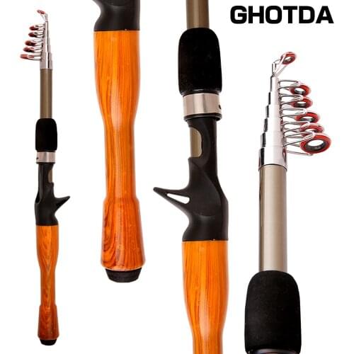 GHOTDA New Telescopic Lure Rod 1.3M 1.6M 1.8M Carbon Fiber Wooden Handle Spinning Casting Rod Fishing Pole Tackle