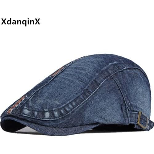 Autumn Mens Washed Denim Berets Retro Personality Embroidery Tongue Caps Snapback Cap Adjustable Size Womens Decorative Hat