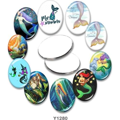 Mermaid Oval glass cabochon 13x18mm/18x25mm/30x40mm flat back Making findings TRY1280