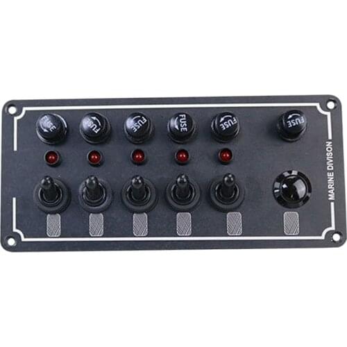 6 Gang Marine Toggle Switch Panel DC 12V/24V Fused ON/OFF Overload Switch Panel with Light for Boat Caravan RV