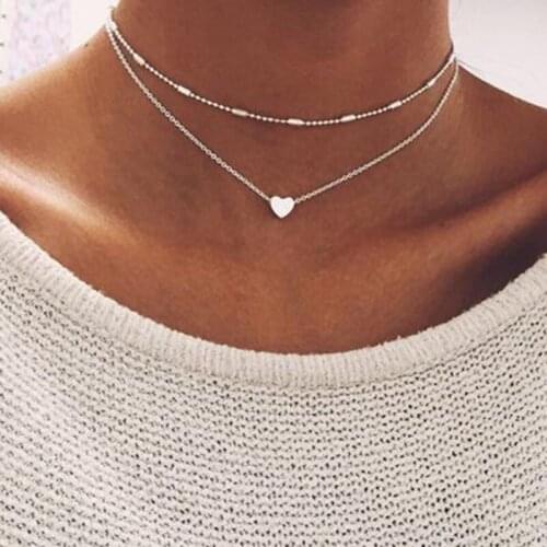 Simple Double Layer Cute Copper Love Heart Pendant Choker Necklaces Women Fashion Clavicle Necklace Jewelry Kolye Gift YN46