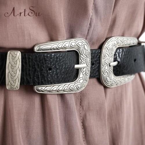 Artsu 2017 Women High Quality Ladies Faux Leather Metal Buckle Straps Girls Accessories Belt Bohemia Wild Double Belts ASAC10000