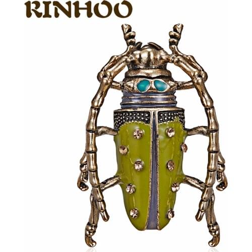 RINHOO Personality Micro-inlaid Zircon Beetle Brooches For Women Green Enamel Bug Pin Vivid Insect Brooch backpack Jewelry