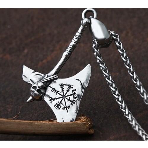 Nordic Vegvisir Compass Viking Axe Pendant Necklace Stainless Steel Slavic Amulet Necklace For Men Fashion Norse Vikings Jewelry