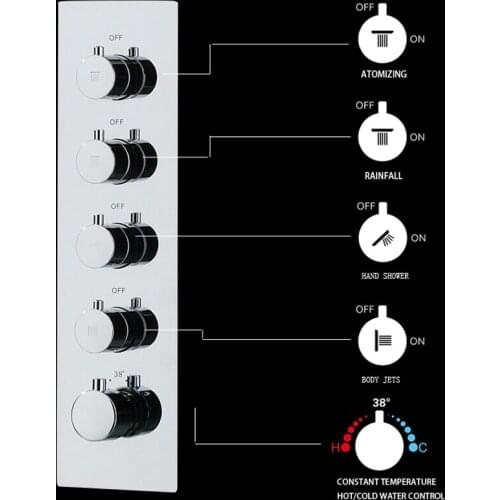 Large Water Flow Wall Mounted 2~4 Ways Thermostatic Hot And Cold Mixers 2~4 Ways Bathroom Shower Faucet Valve