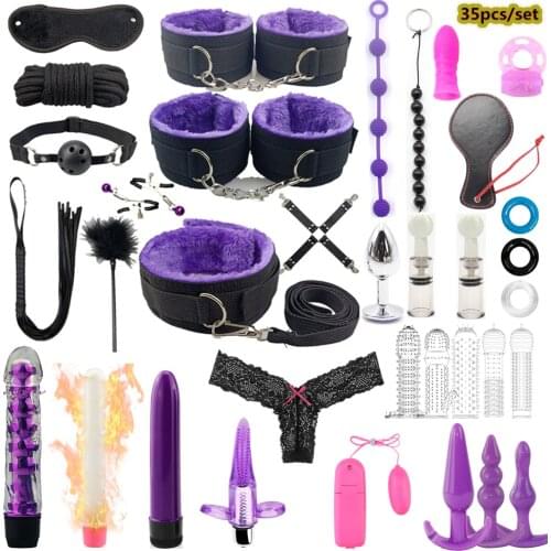 Adults Products Bdsm Sex Bondage Set Sex Toys For Woman Adult Toys Slave Sex Handcuffs Whip Erotic Game Anal Plug With Vibrator