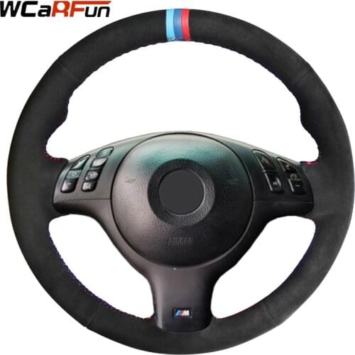 WCaRFun DIY 3 COLOR STRIPES Black Suede Car Steering Wheel Cover for BMW E46 M3 E39 330i 540i 525i 530i 330Ci 2001 2002 2003
