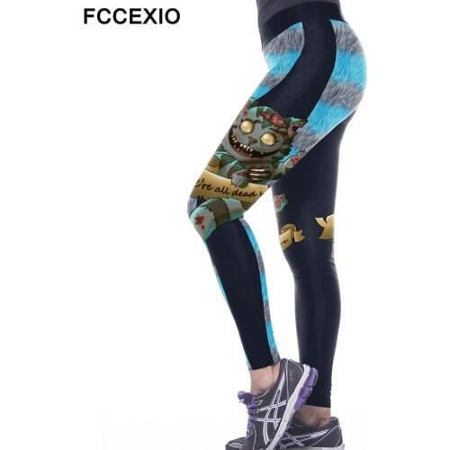 Alice In Wonderland Womens Leggings Cheshire Cat 3d Print Legins Workout Pants Elastic Waist Band Push Up Slim Fitness Legging