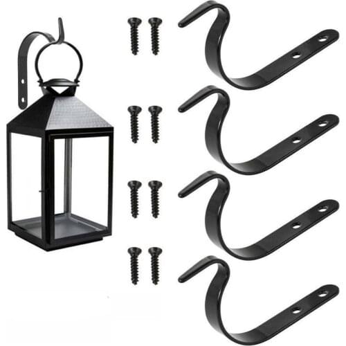 1Set Iron Black Hook Hanging Basket Brackets Metal Strong Outdoor Wall Garden Hook Decoration Wall-Mounted Storage Rack