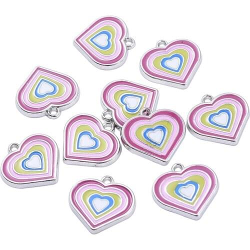 10pcs Rrainbow Heart Enamel Charm For Jewelry Making And Crafting Fashion Earring Pendant Necklace Bracelet Jewelry accessories