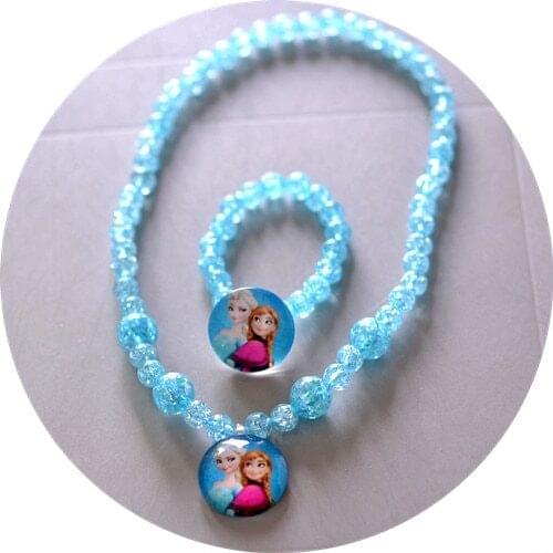 2pcs/set Disney cartoon Frozen children necklace+bracelets girl birthday gift princess Elsa doll accessories kid cosmetic toy