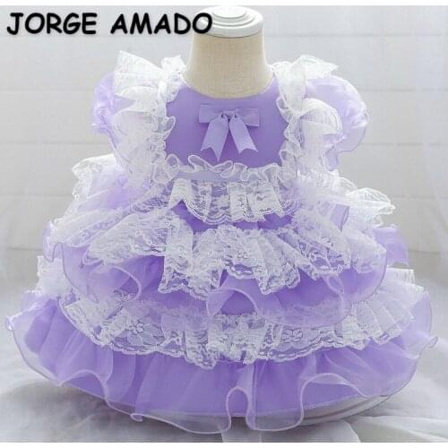 2021 New Spring Kids Girls Dresses Lolita Style Lace Cake Dress for Party Wedding Piano Perform Kids Clothes E1972