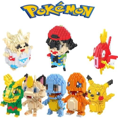 34 Styles Pokemon Blocks Small Cartoon Pikachu Charmander Anime Model Building Blocks Kids Toy Education Game Birthday Gifts