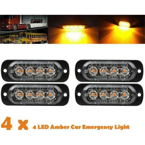 4Pcs 4LED Truck Car Strobe Emergency Flashing Warning Light Yellow Motor Truck Side High Bright Lights LED Strobe Light