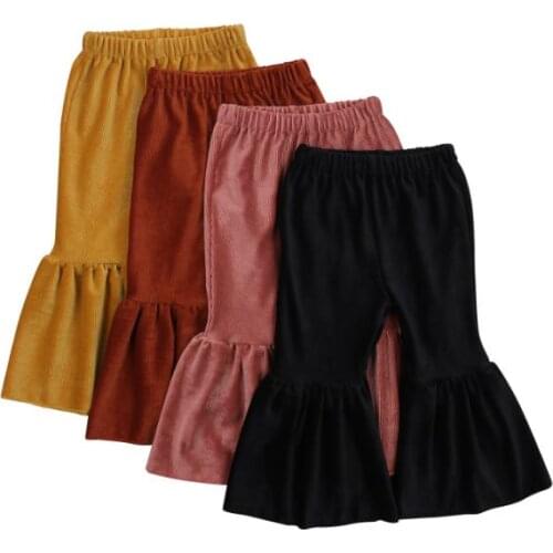 Kids Girl Pants Wide-Leg Trousers Solid Color Warm Winter Fall Corduroy High Waist Bottoms Flare Pants