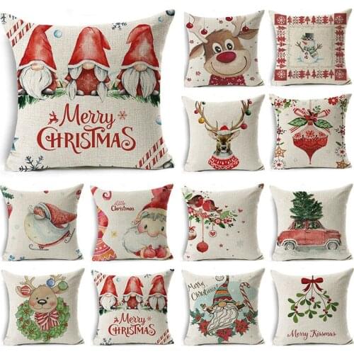 WZH Cartoon watercolor pillowcase linen decoration Christmas gift cushion cover suitable for car sofa pillowcase 45cm*45cm