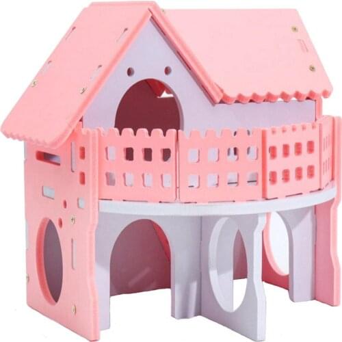 Hamster House Colorful Wooden House Two-layer Environmental Friendly Villa With Balcony Cage For Hamster Chinchillas Guinea-pig