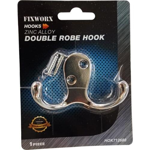 FIXWORK Double Robe Hook Zinc Alloy bedroom bathroom home wall hooks with 2 Screws