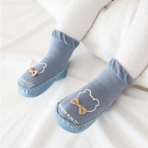 Emmababy Newborn Fashion Baby Boys Girls Letter Bowknot Knitted Floor Socks Anti-Slip Infant Baby Socks