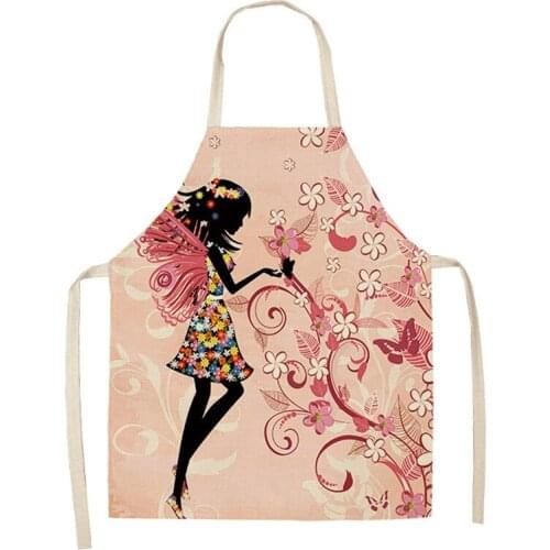 Girl Printed Kitchen Aprons for Women Home Cooking Baking Waist Bib Cotton Linen Pinafore chef apron cooking accessories 68x55cm