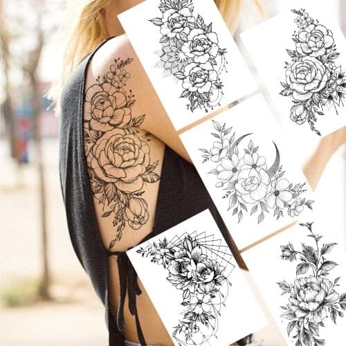 Fake Jewelry Temporary Tattoo Sricker Black Flower Rose Body Art Decoration For Show Holiday Waterproof Fashion Tatoo For Women